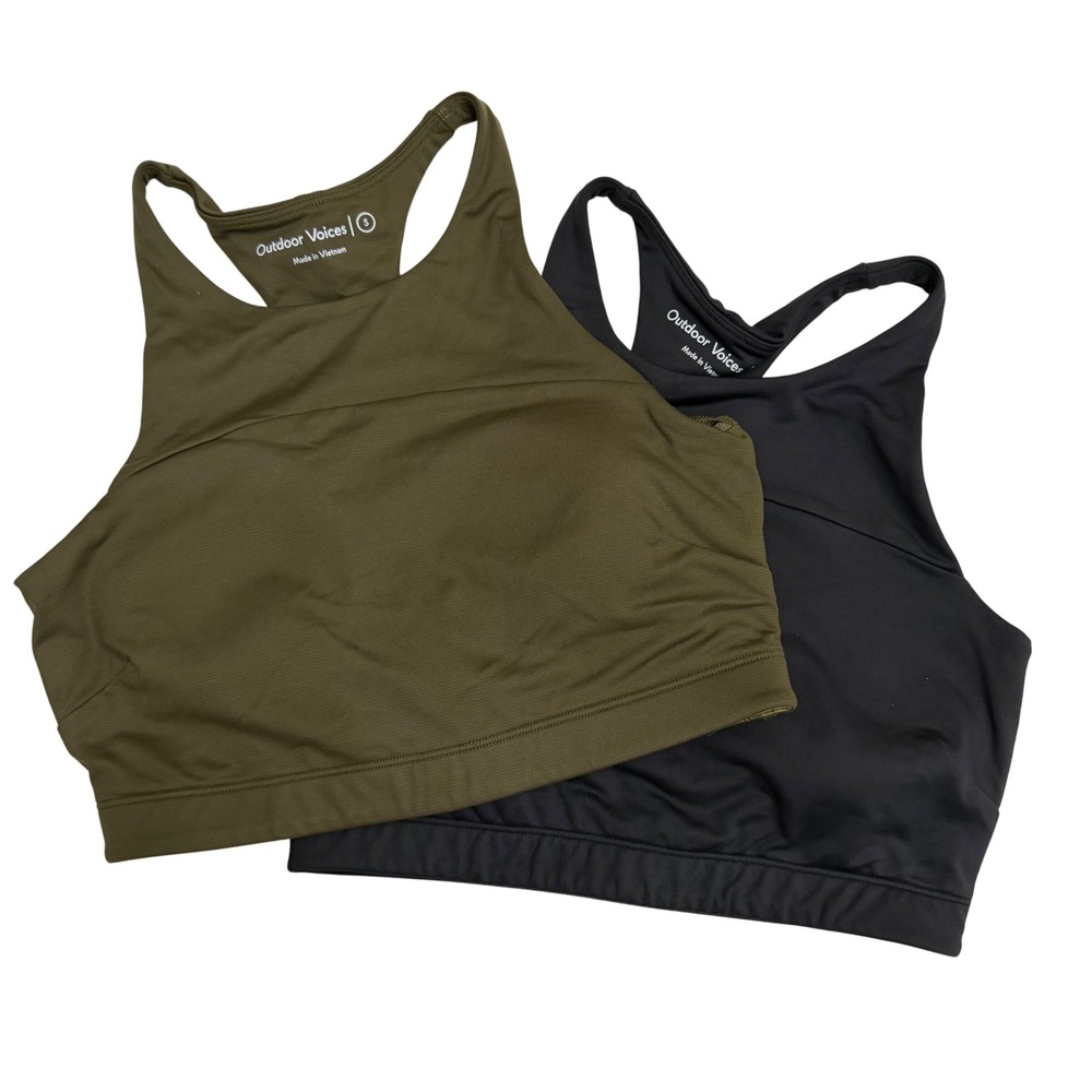 Outdoor Voices Sports Bra 2 Pack Size S Black Olive Green TechSweat Racerback